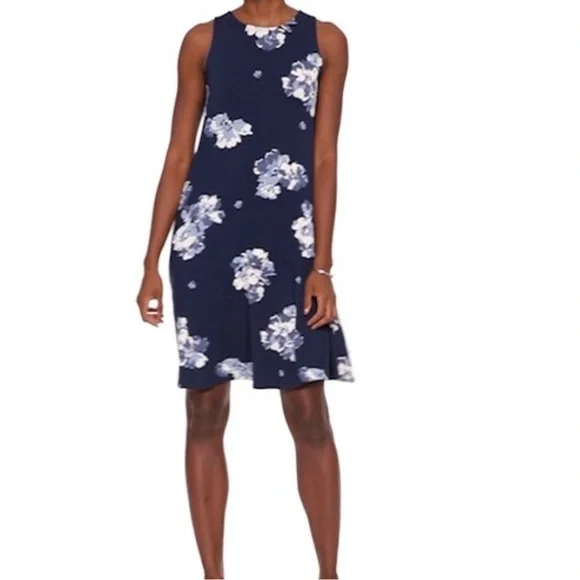 Old Navy Jersey Knit Blue Floral Swing Dress Size Medium Petite